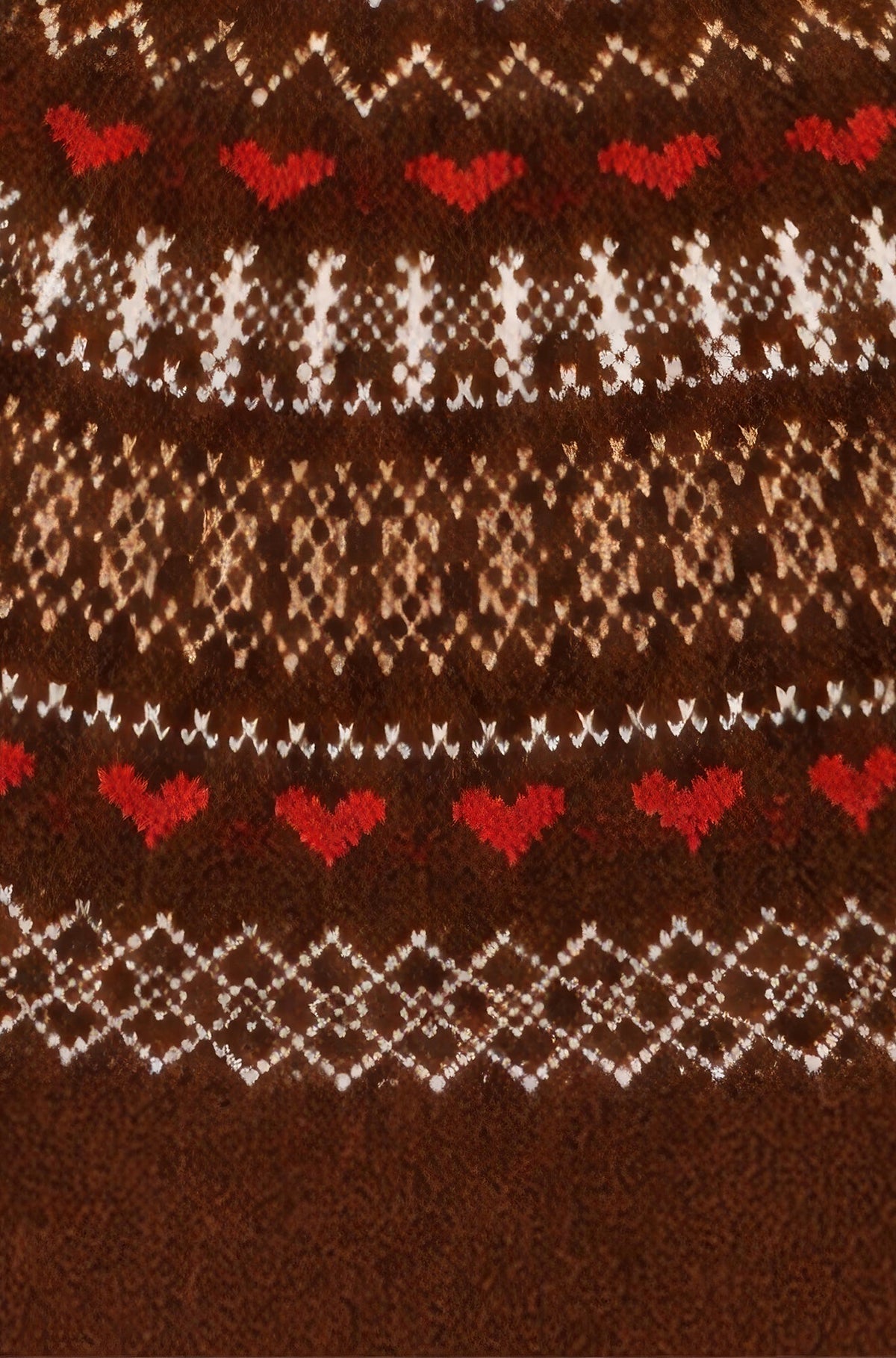 Yumi Women’s Brown Fair Isle-Inspired Relaxed Fit Knit Jumper with Ribbing