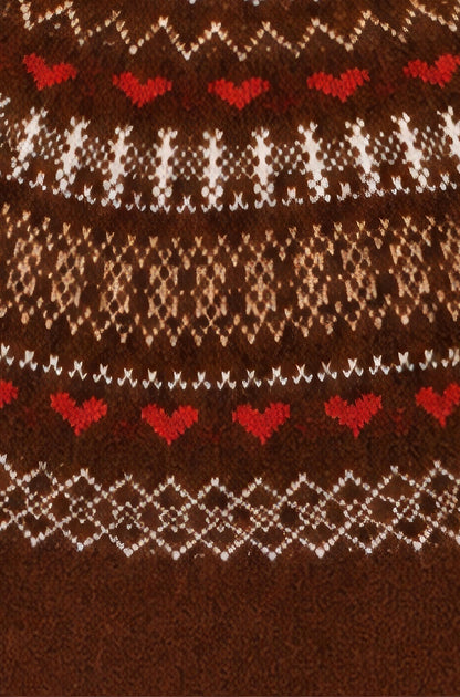 Yumi Women’s Brown Fair Isle-Inspired Relaxed Fit Knit Jumper with Ribbing