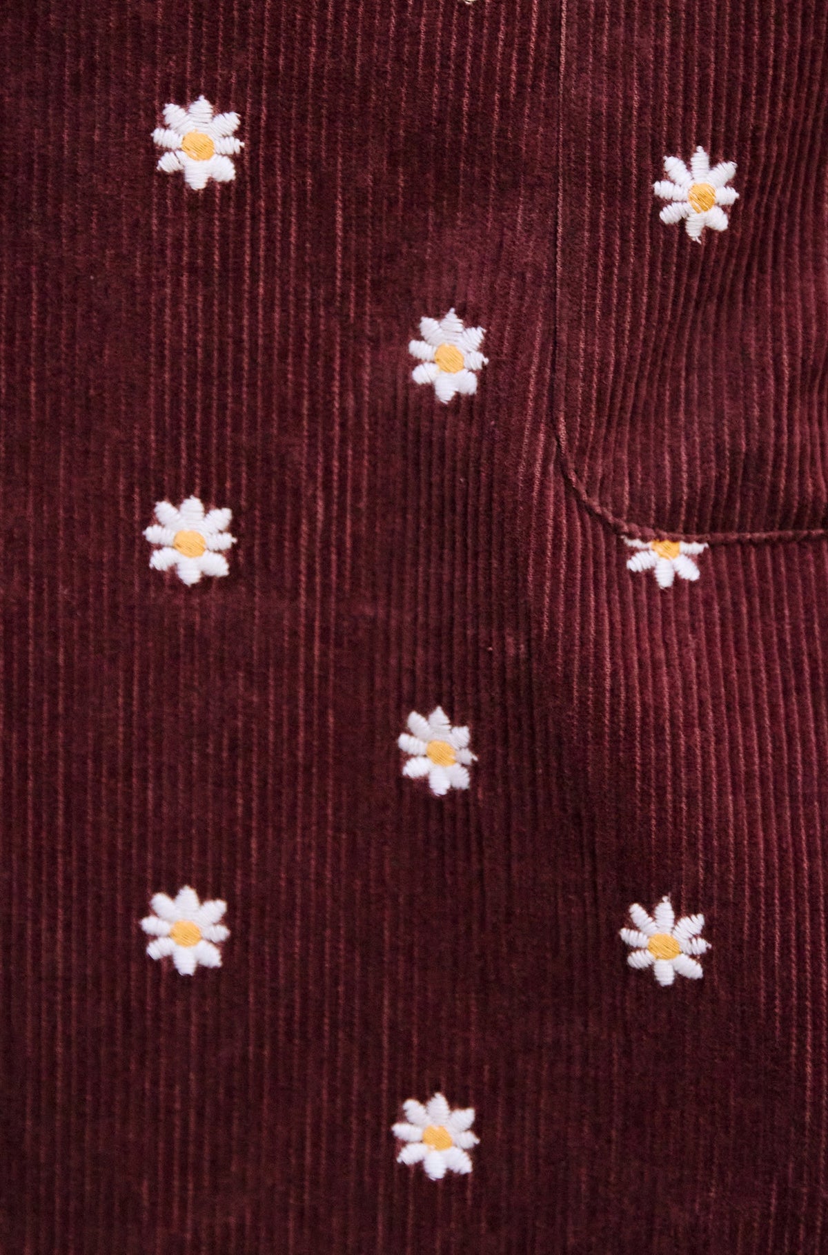 Yumi Women’s Brown Daisy Embroidered Corduroy Mini Skirt with Patch Pockets