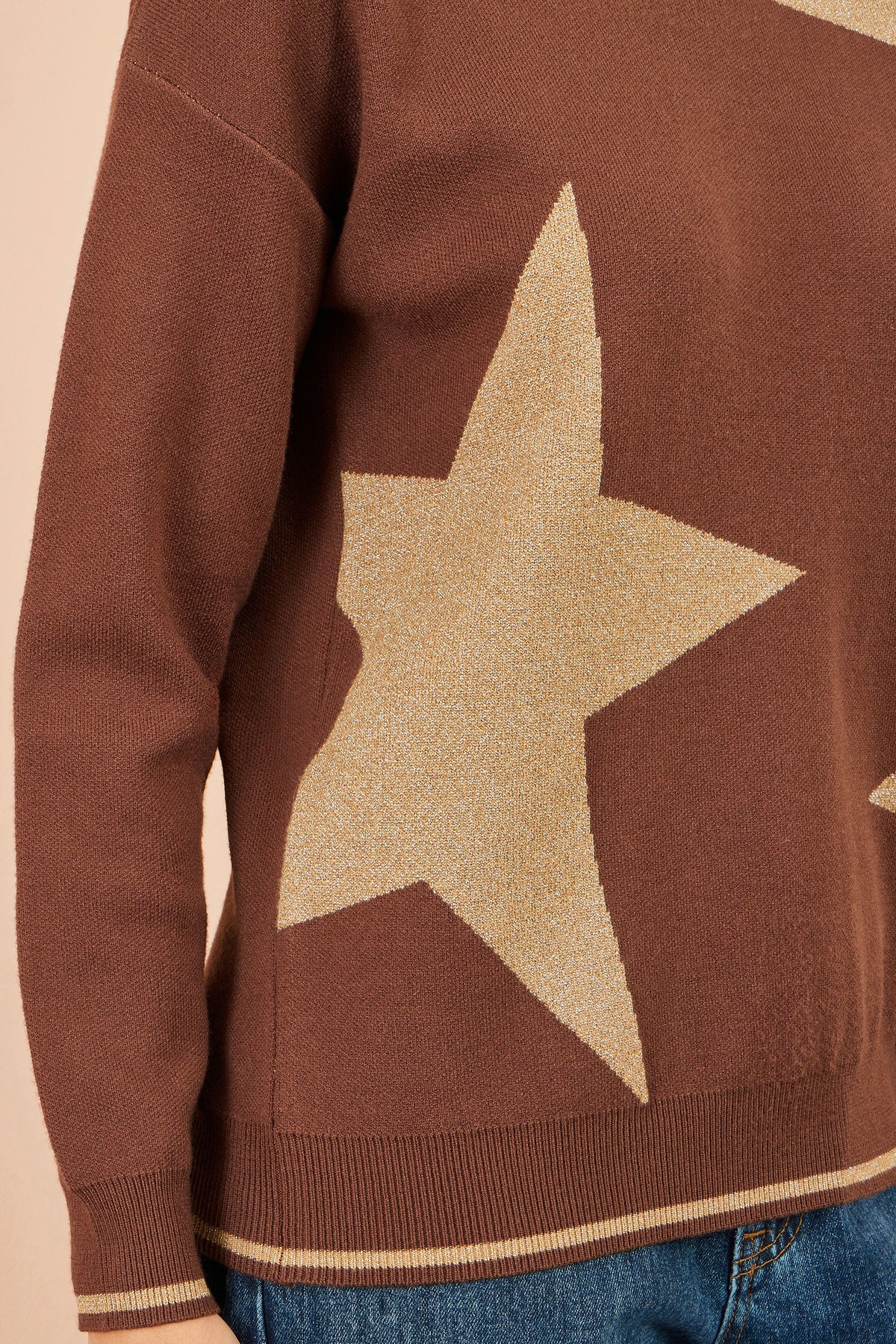 Yumi Women’s Brown Metallic Star Viscose Blend Jumper