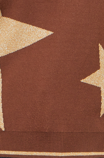 Yumi Women’s Brown Metallic Star Viscose Blend Jumper