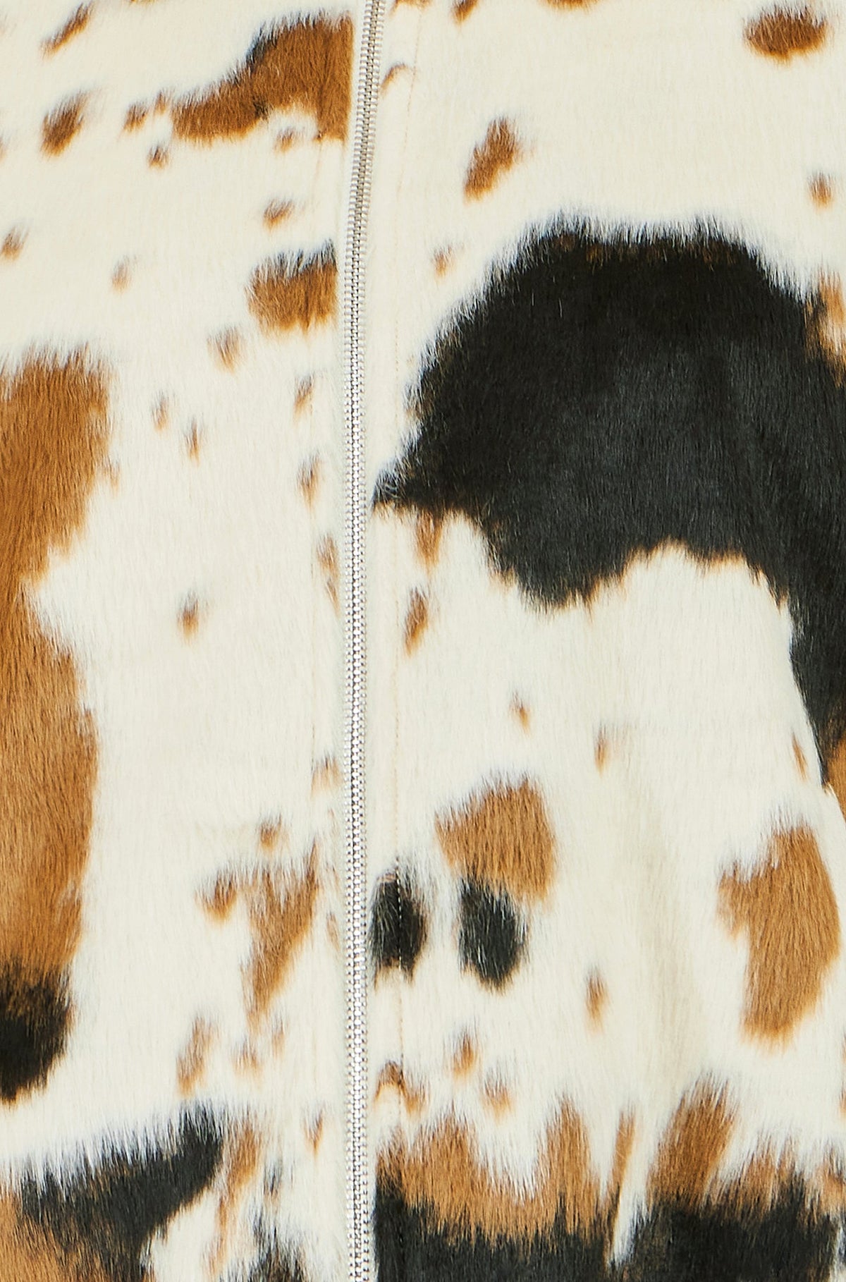 Yumi Women's Brown Cow Print Faux Fur Zip-Up Jacket with Classic Collar