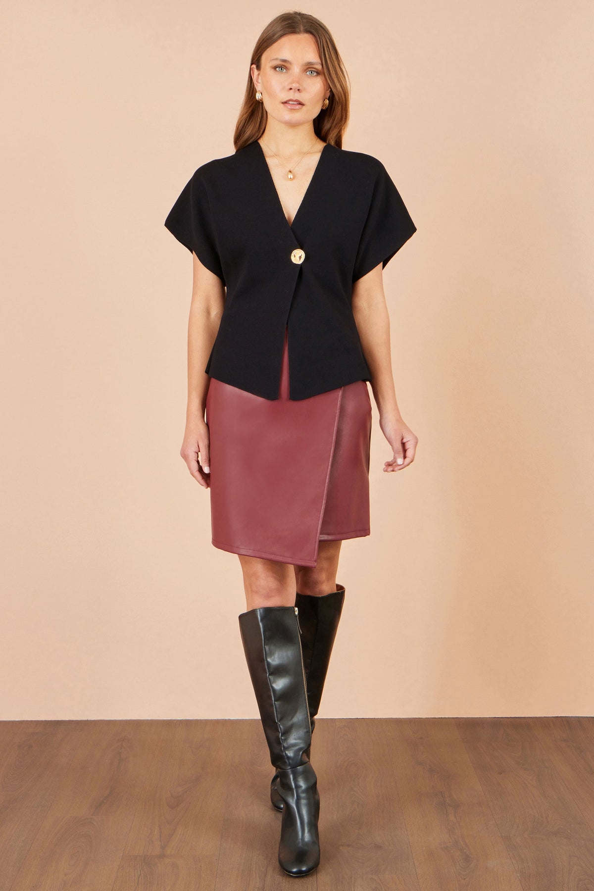 Yumi Black Viscose-Blend Kimono Cardigan with Gold-Tone Buttons