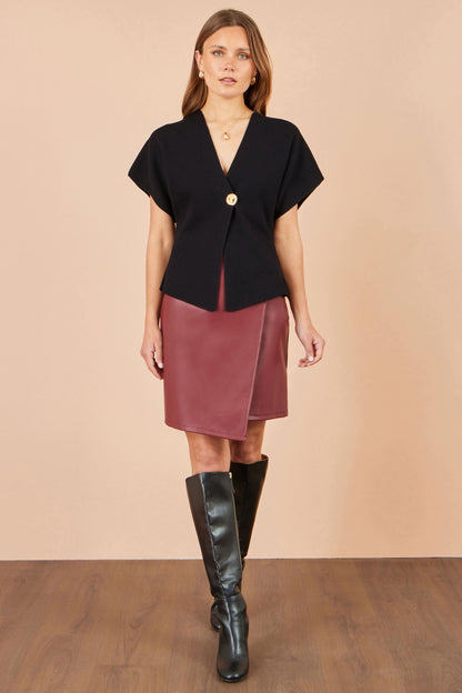 Yumi Black Viscose-Blend Kimono Cardigan with Gold-Tone Buttons