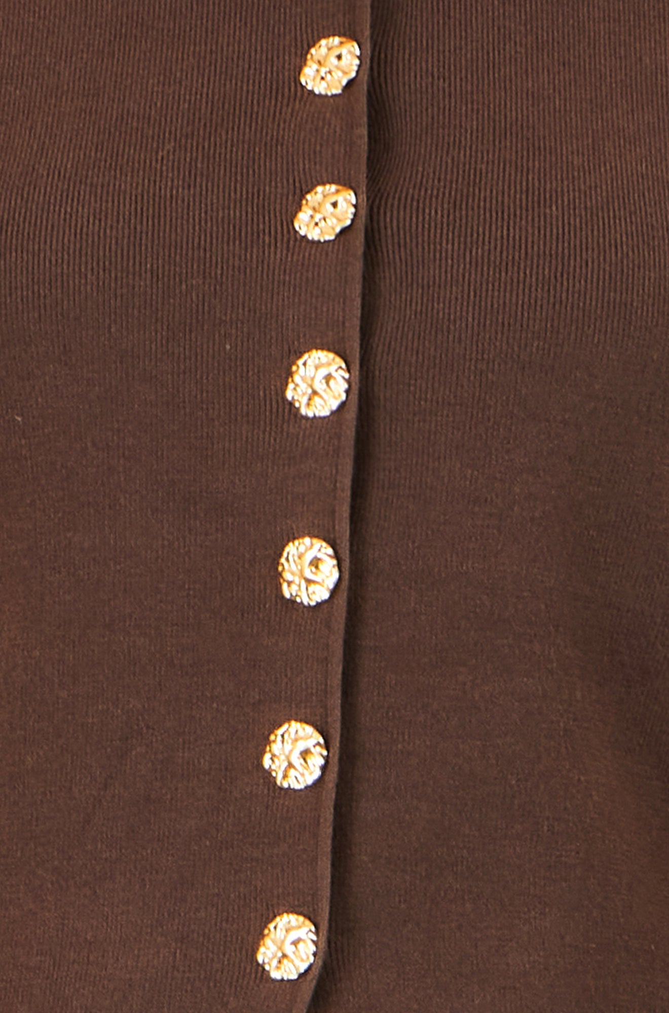Yumi Women's Brown Gold Button Fitted Knit Cardigan