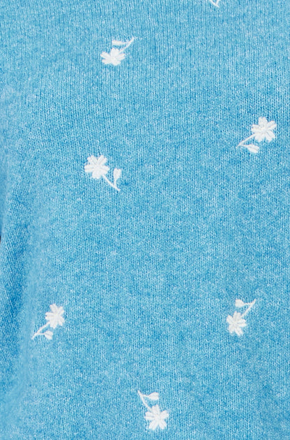 Yumi Women's Blue Daisy Embroidered Relaxed Knit Jumper Sizes XS–XL