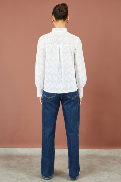 Yumi White Floral Cotton Shirt With Lace Details - additional view 4