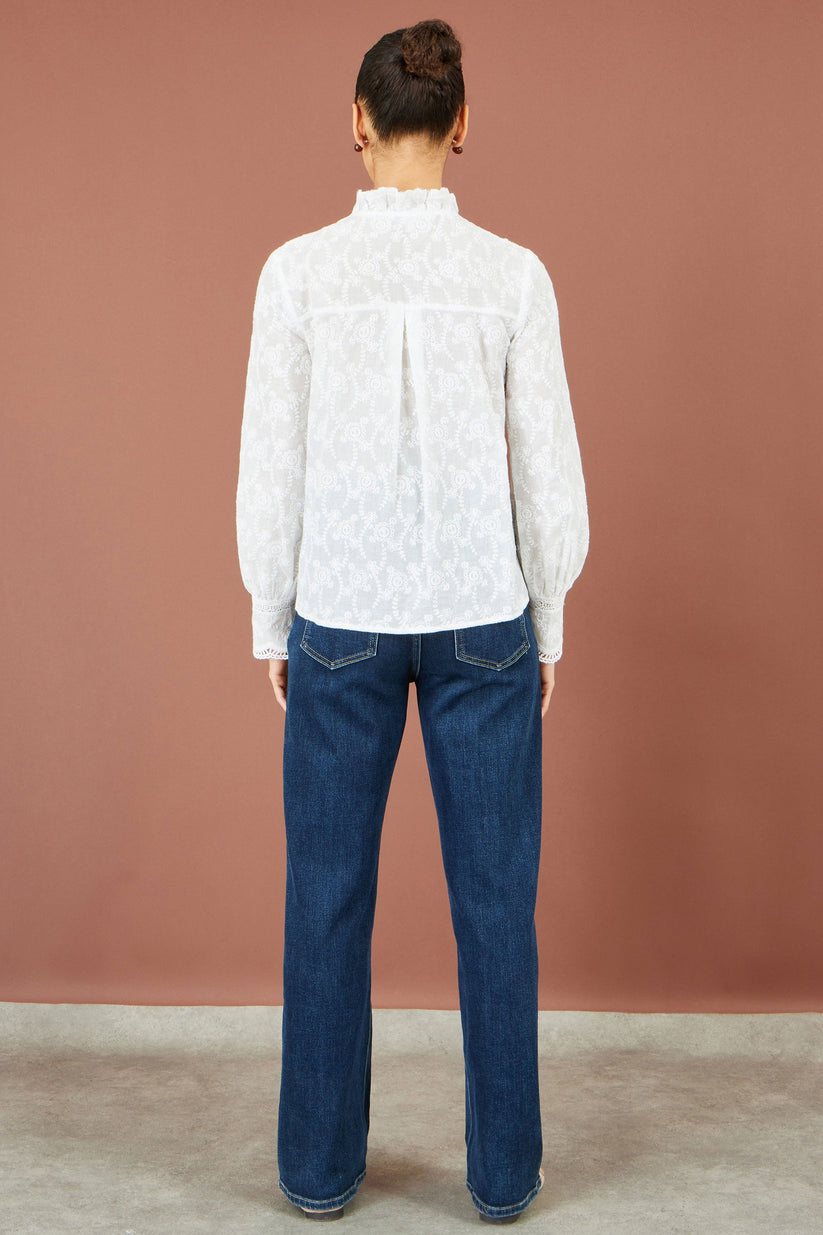 Yumi White Floral Cotton Shirt With Lace Details - additional view 4