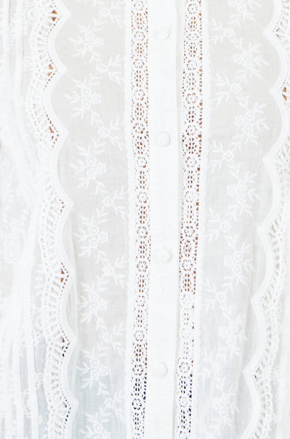 Yumi White Floral Cotton Shirt With Lace Details - additional view 7