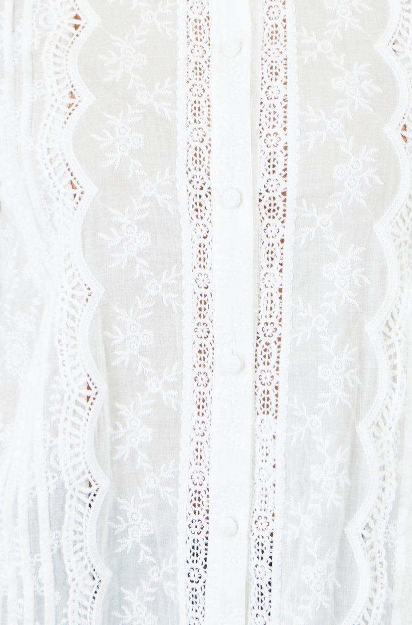 Yumi White Floral Cotton Shirt With Lace Details - additional view 7
