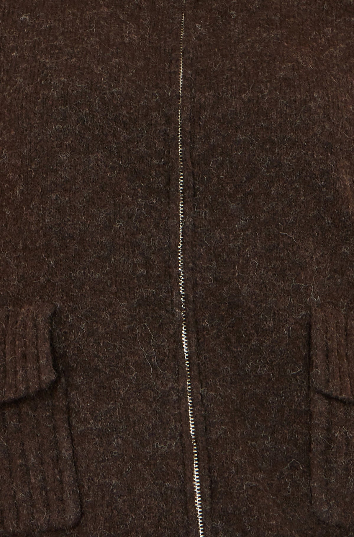 Yumi Women's Brown Fluffy Zip-Up Cardigan with High Collar and Pockets