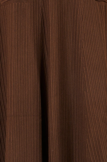 Yumi Women’s Brown Ribbed Knit A-Line Midi Skirt with Elasticated Waistband