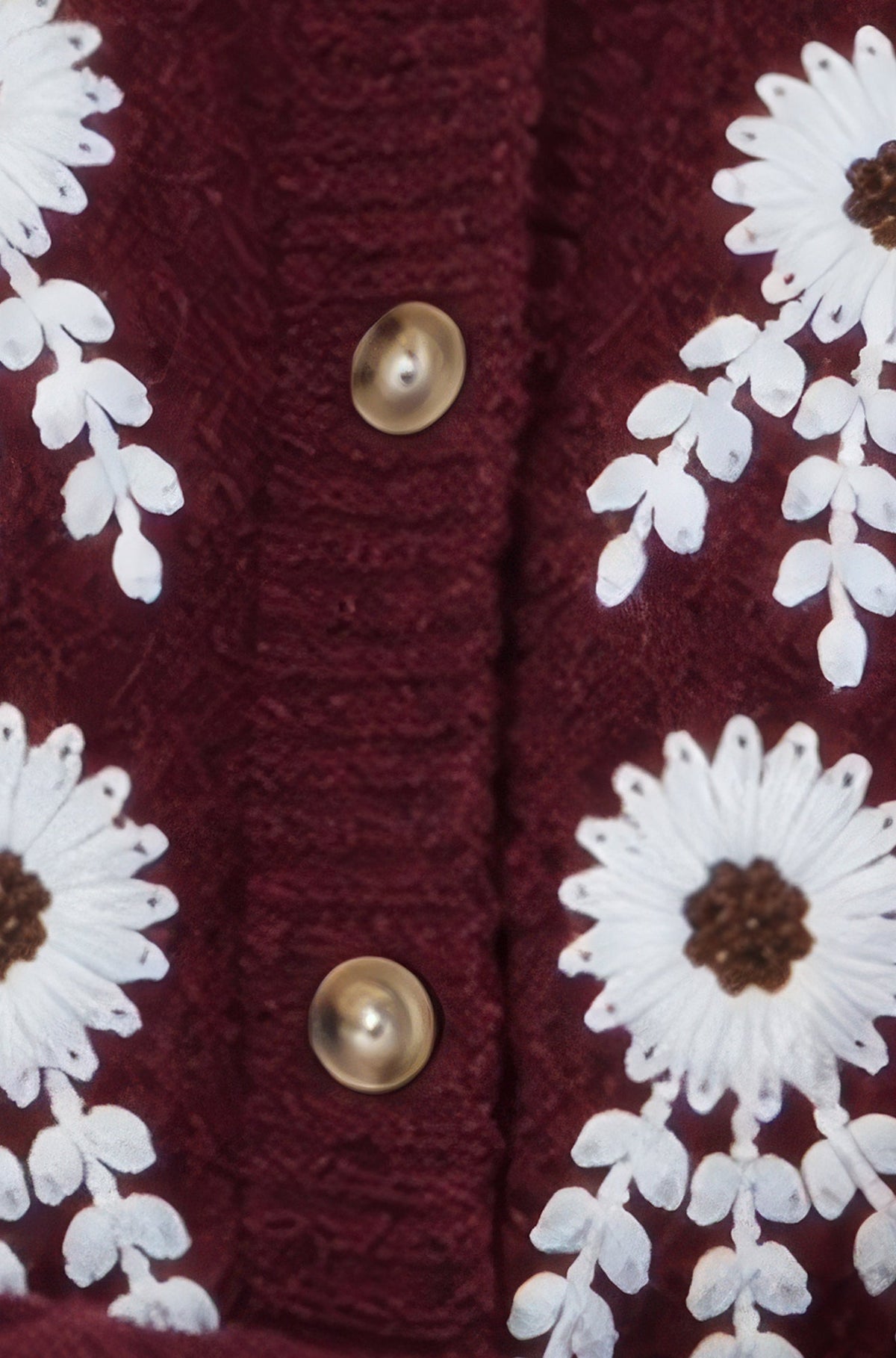 Yumi Women’s Burgundy Floral Embroidered Fluffy Knit Cardigan