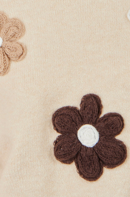Yumi Women's Beige Floral Appliqué Relaxed Knit Jumper Sizes S–L