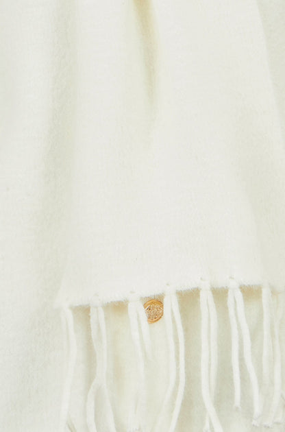Yumi Women's Ivory Eyelash Knit Jacket with Detachable Scarf and Tassels