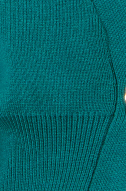 Yumi Women's Teal Knitted Button Cardigan with Statement Button, V-Neck