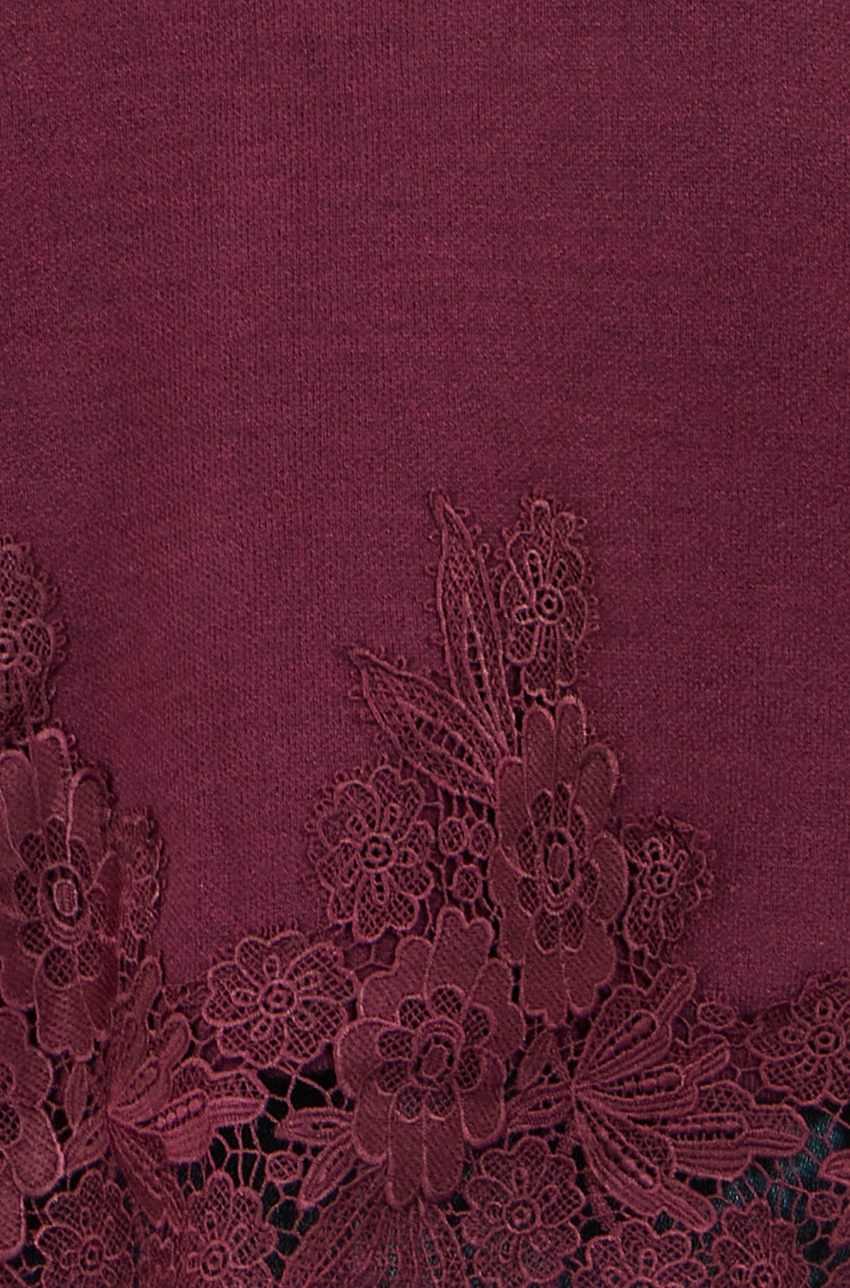 Yumi Women's Burgundy Viscose Relaxed Jumper with Floral Lace Hem Detail