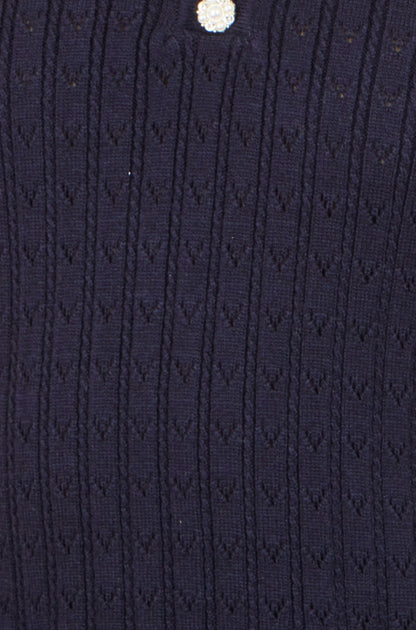 Yumi Women's Navy Pointelle Knit Fit and Flare Midi Dress with Buttons