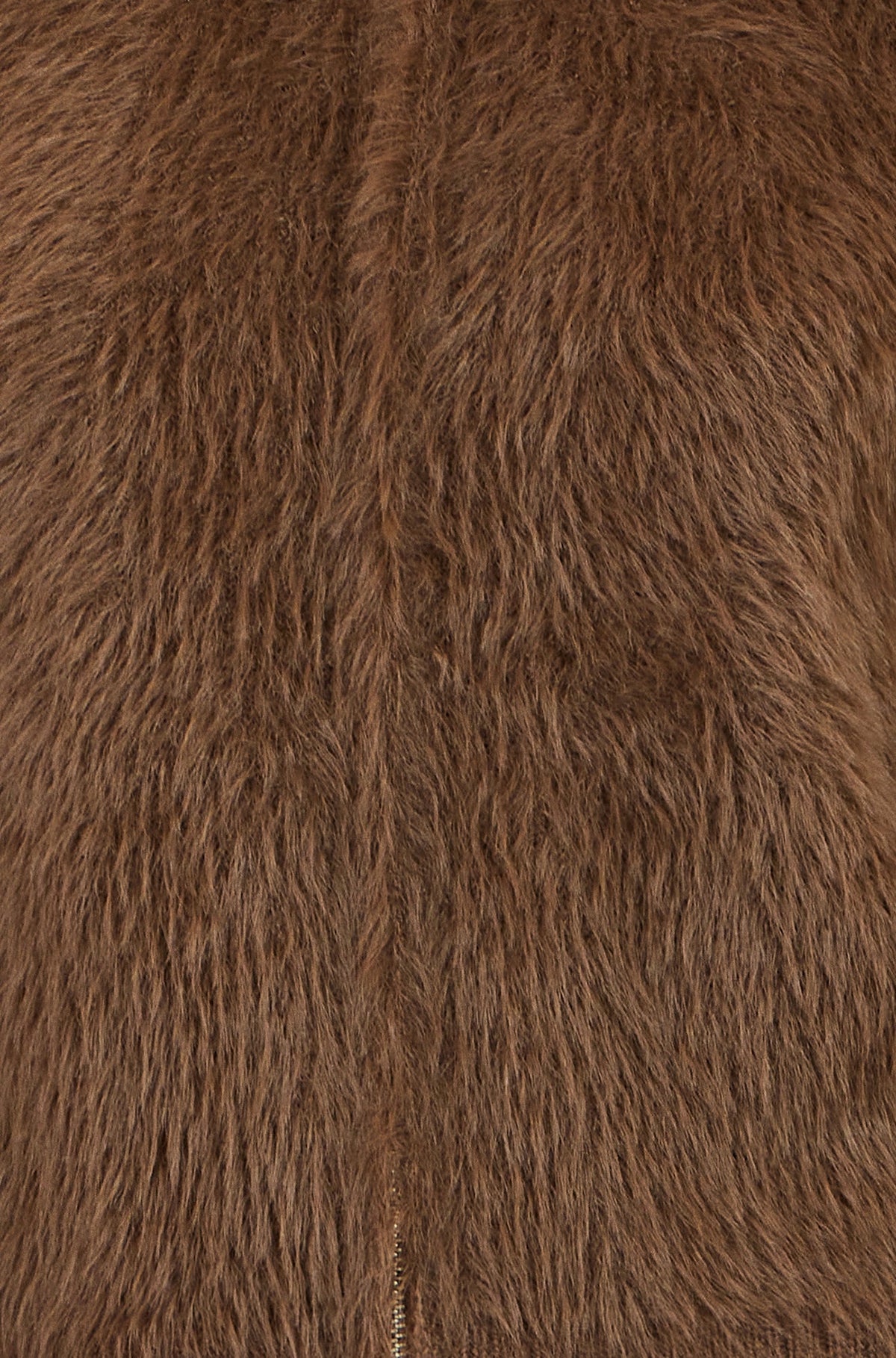 Yumi Women’s Brown Fluffy High Neck Zip-Through Relaxed Fit