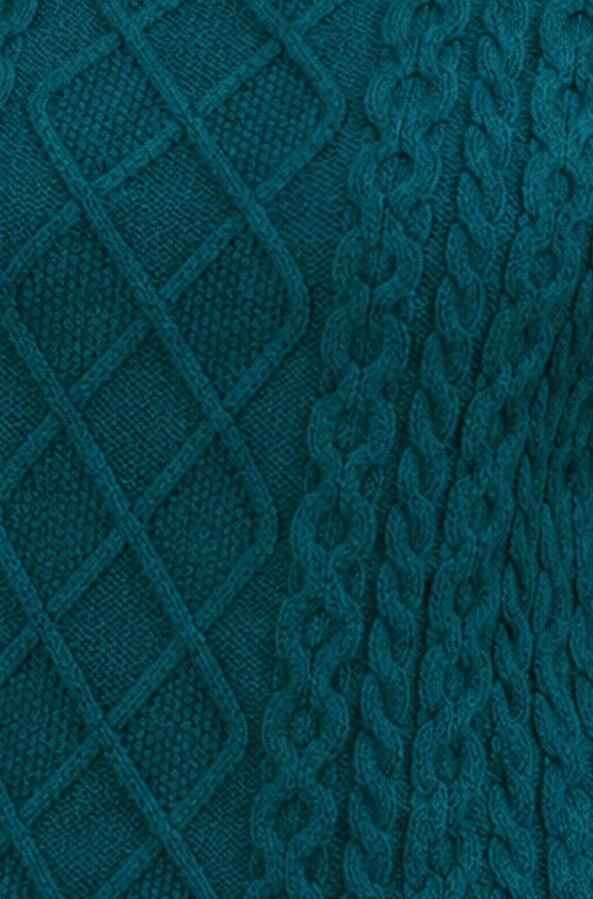 Yumi Women's Teal Chunky Cable Knit Roll Neck Long Sleeve Relaxed Jumper