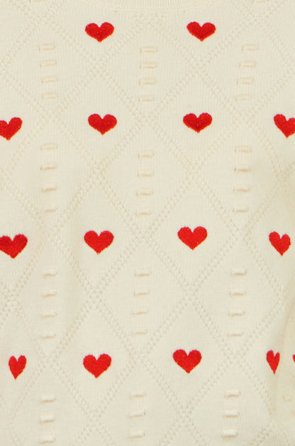 Yumi Women's Ivory Heart Motif Pointelle Knit Jumper