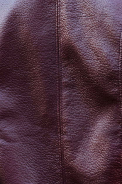 Yumi Womens Burgundy Faux Leather Bomber Jacket with Collar and Pockets