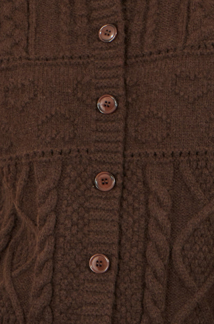 Yumi Women’s Brown Cable Knit Boxy Cardigan Jacket