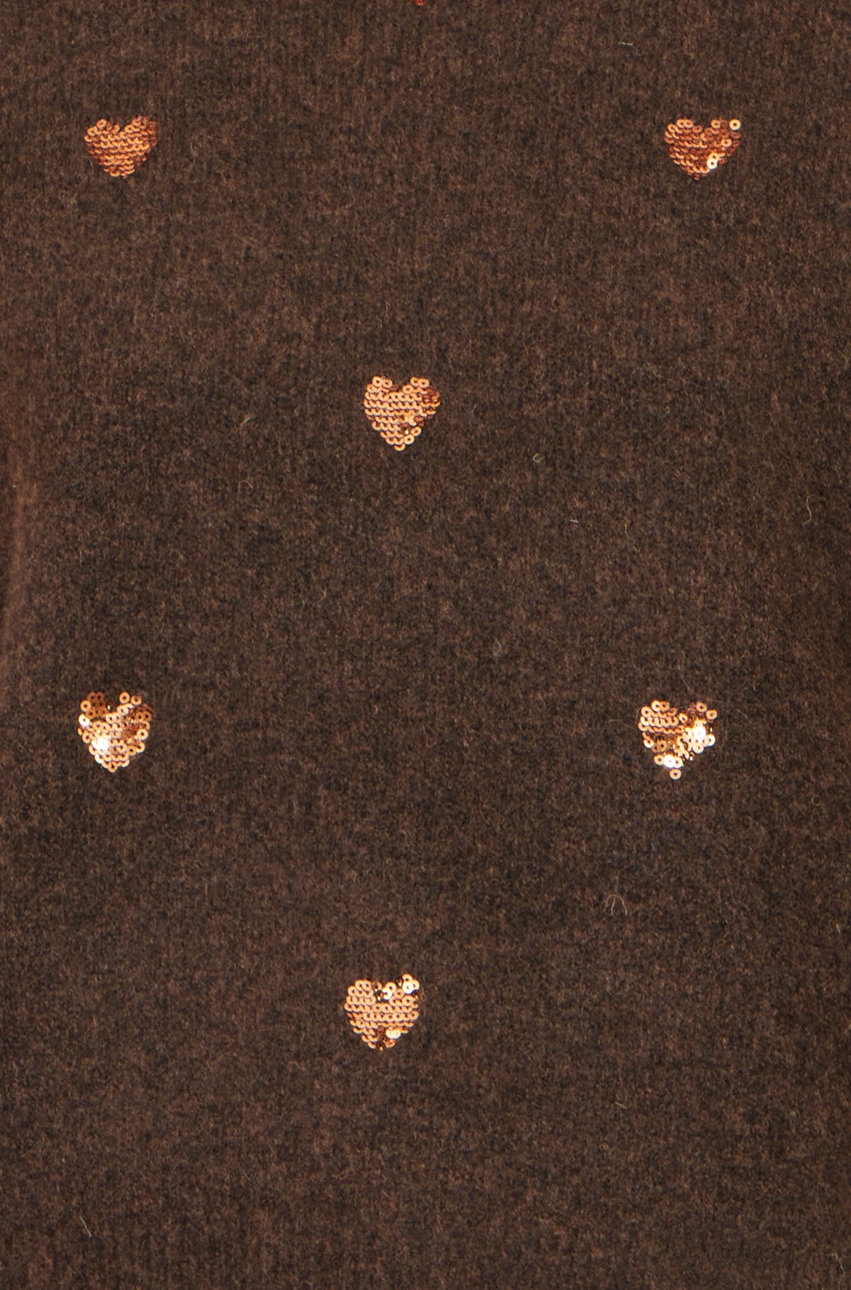Yumi Women’s Brown Sequin Heart Relaxed Fit Long Sleeve Round Neck Jumper