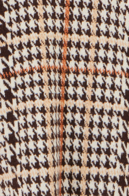 Yumi Women's Brown Check Longline Open Front Cardigan with Patch Pockets