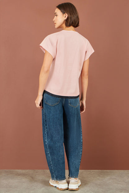 Yumi Women's Blush Pink Bow Print Stud Embellished Cotton T-Shirt Sizes 8–18