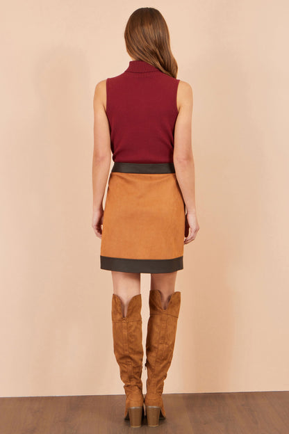 Yumi Women’s Brown Faux Suede Wrap-Effect Mini Skirt