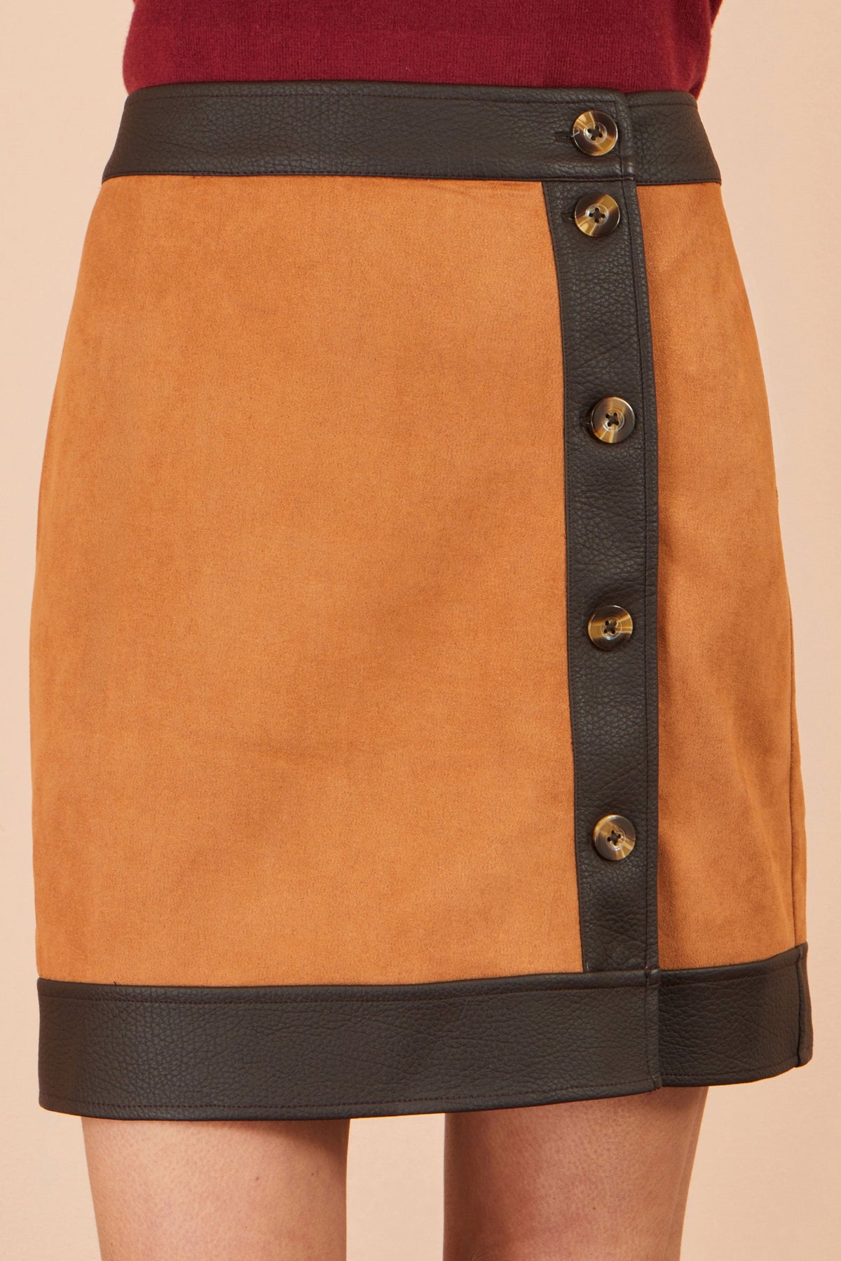 Yumi Women’s Brown Faux Suede Wrap-Effect Mini Skirt