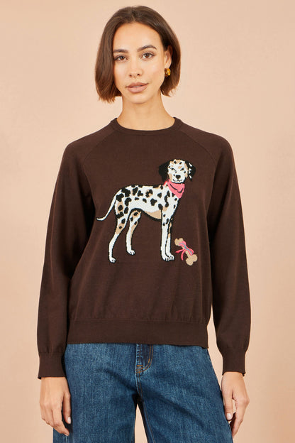 Yumi Women's Brown Dalmatian Intarsia Relaxed Knit Jumper Sizes S–L