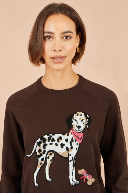 Yumi Women's Brown Dalmatian Intarsia Relaxed Knit Jumper Sizes S–L