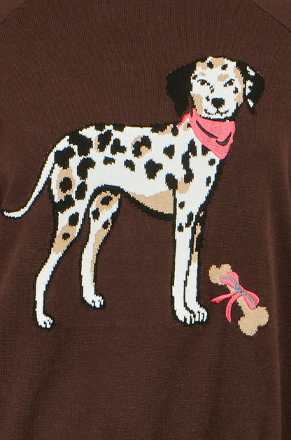 Yumi Women's Brown Dalmatian Intarsia Relaxed Knit Jumper Sizes S–L