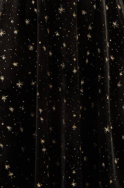 Yumi Women's Black Velvet Skater Dress with Shimmering Foil Star Print