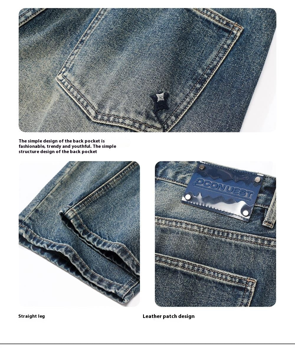 American Retro Hanging Loose Wide Leg Jeans for Men – Vintage Denim Style