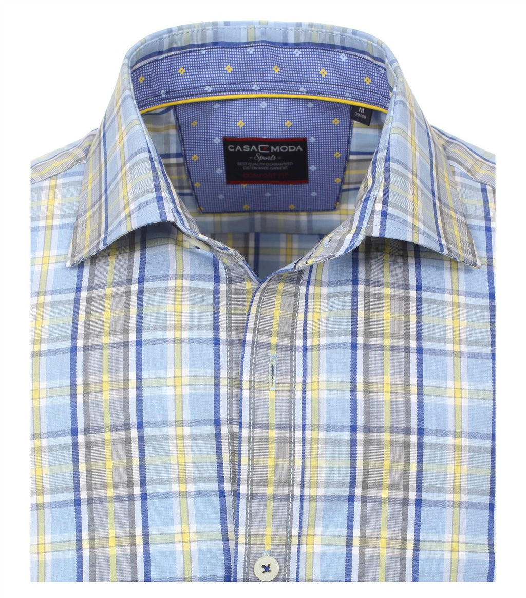 Casa Moda Premium Cotton Short Sleeve Checked Shirt (972728500) in Blue/Yellow