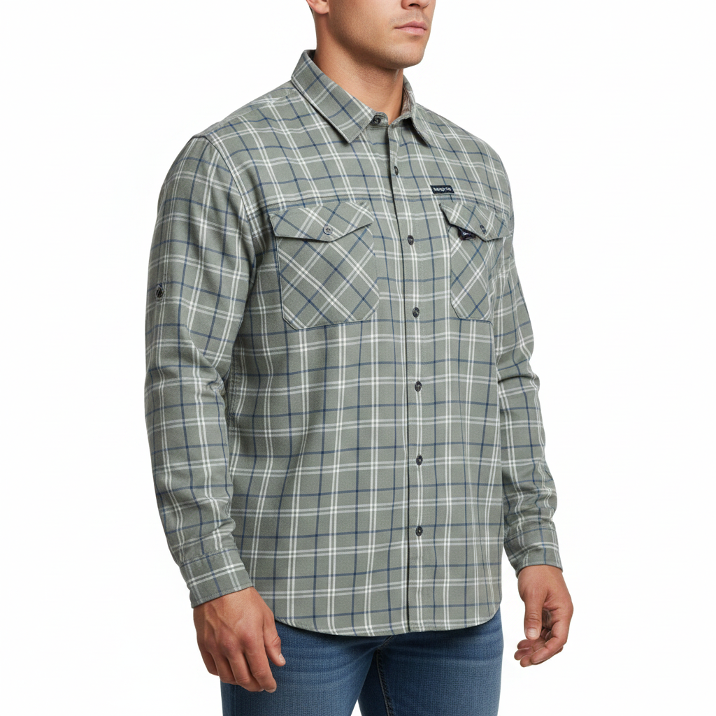 Wrangler Men's 2 Pocket Casual Utility Shirt | Navy & Green Check | L–2XL
