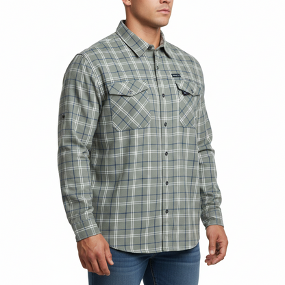 Wrangler Men's 2 Pocket Casual Utility Shirt | Navy & Green Check | L–2XL