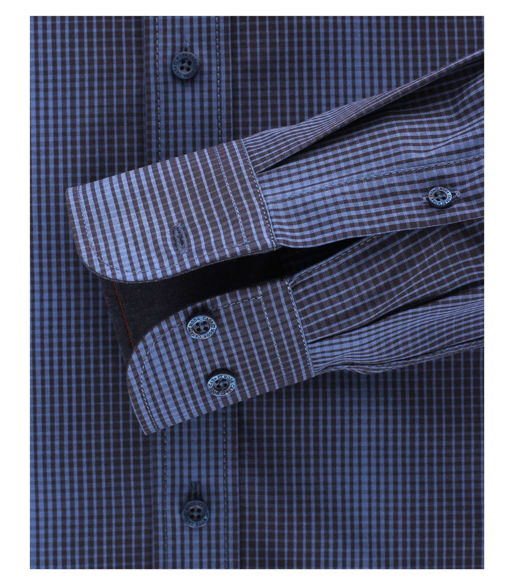 Casa Moda Premium Cotton LS Navy Mini Check Shirt in Navy in Size L to 3XL