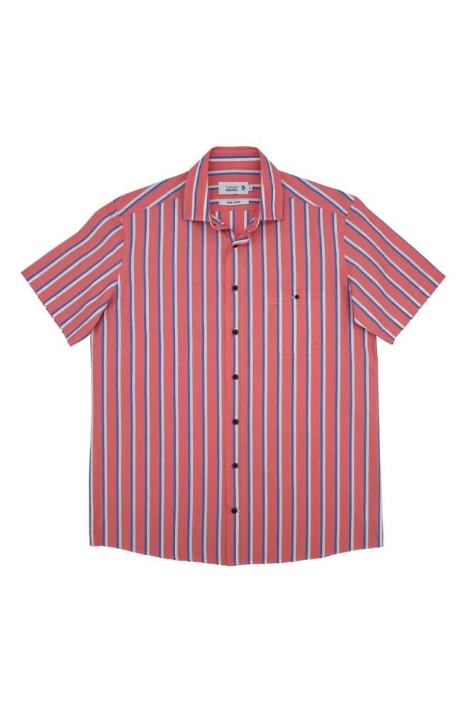 Double TWO Stripe Short Sleeve Shirt For Men in Red Stripe, M-5XL