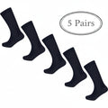 Set of six black socks arranged in two rows on a white background