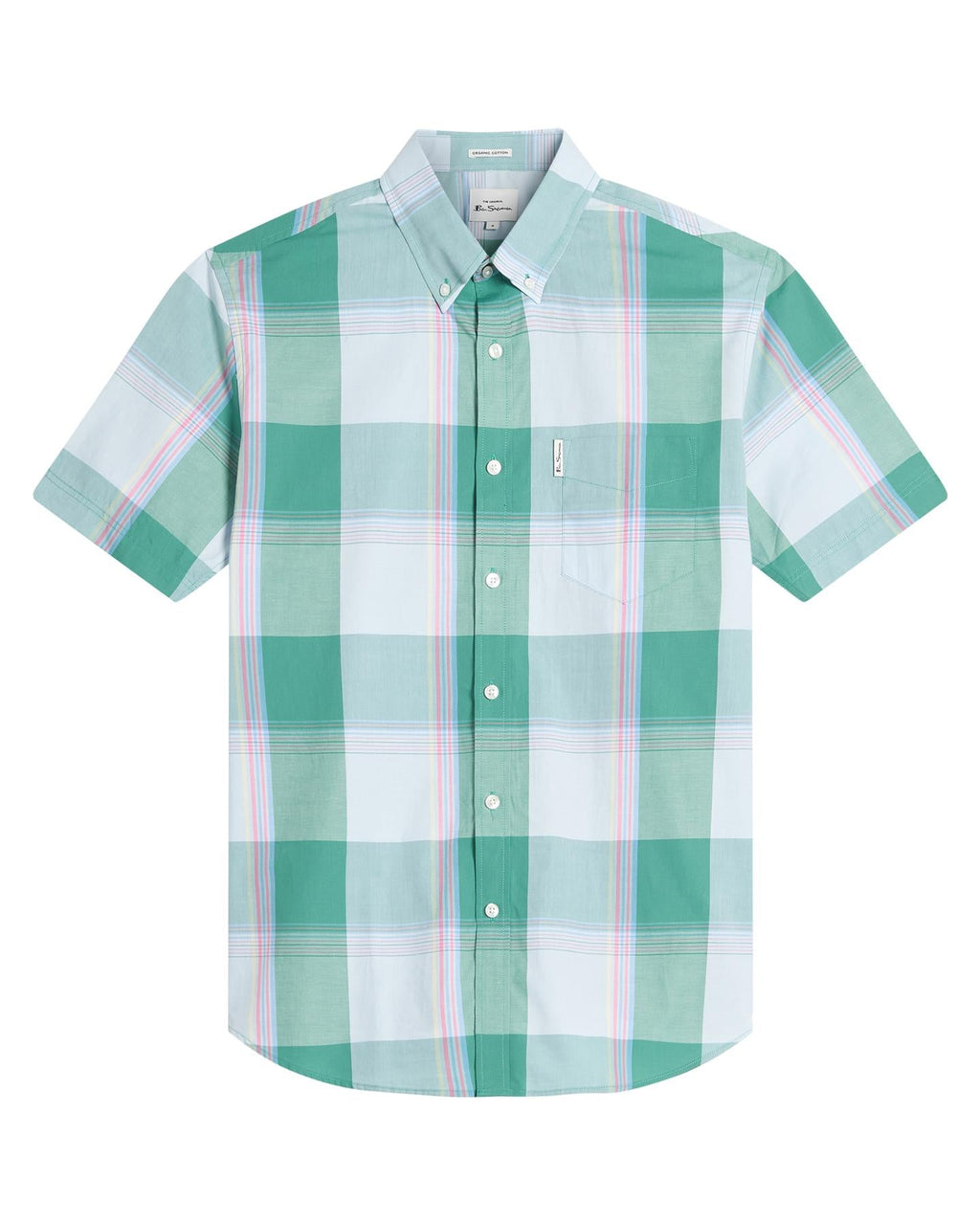 Ben Sherman Overcheck Short Sleeve Shirt For Men in Forest, 2XL-5XL