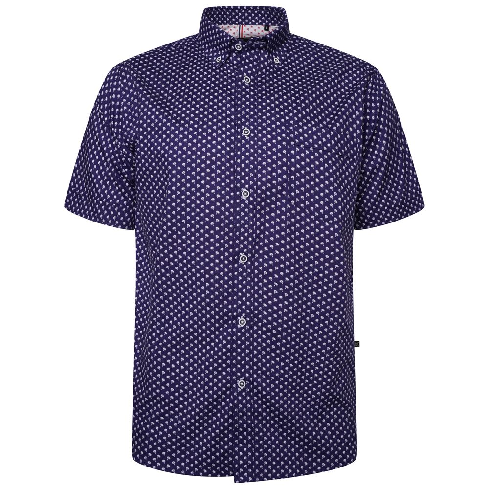 KAM Short Sleeve Palm Print Shirt For Men in Navy, 2XL-8XL