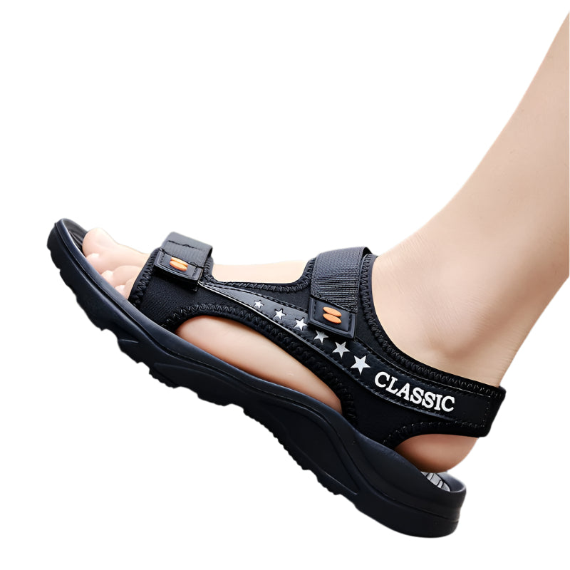 Men's Alphabet And Stars Graphic Print Open Toe Sandals With Hook & Loop Fastener