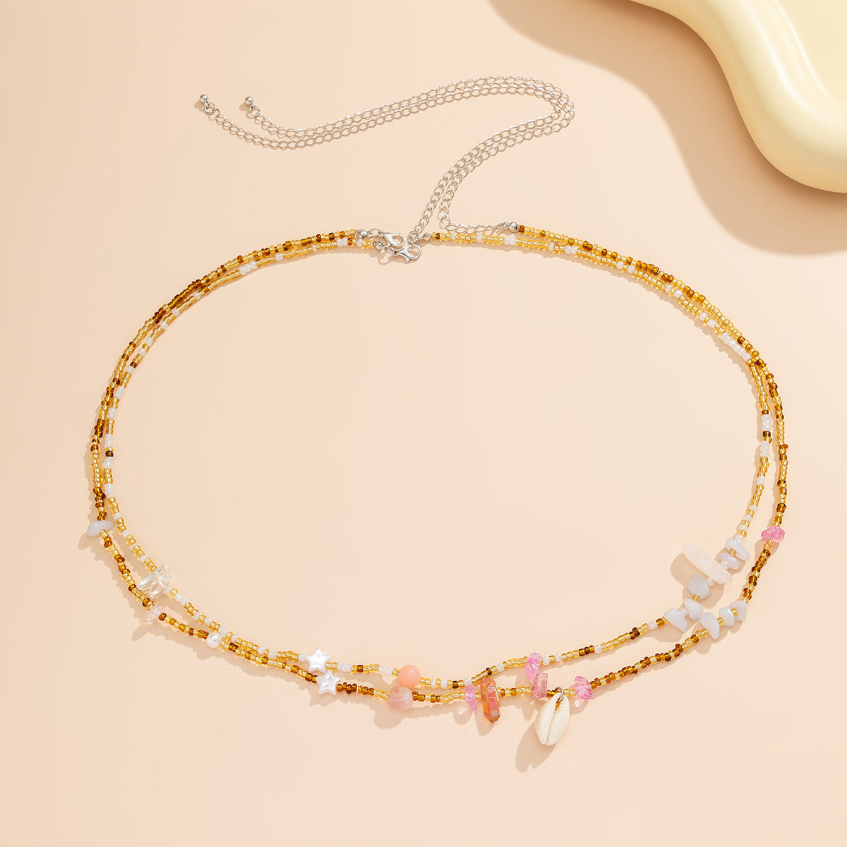 Beach Pastoral Style Contrast Color Gravel Double Layer Waist Decorations