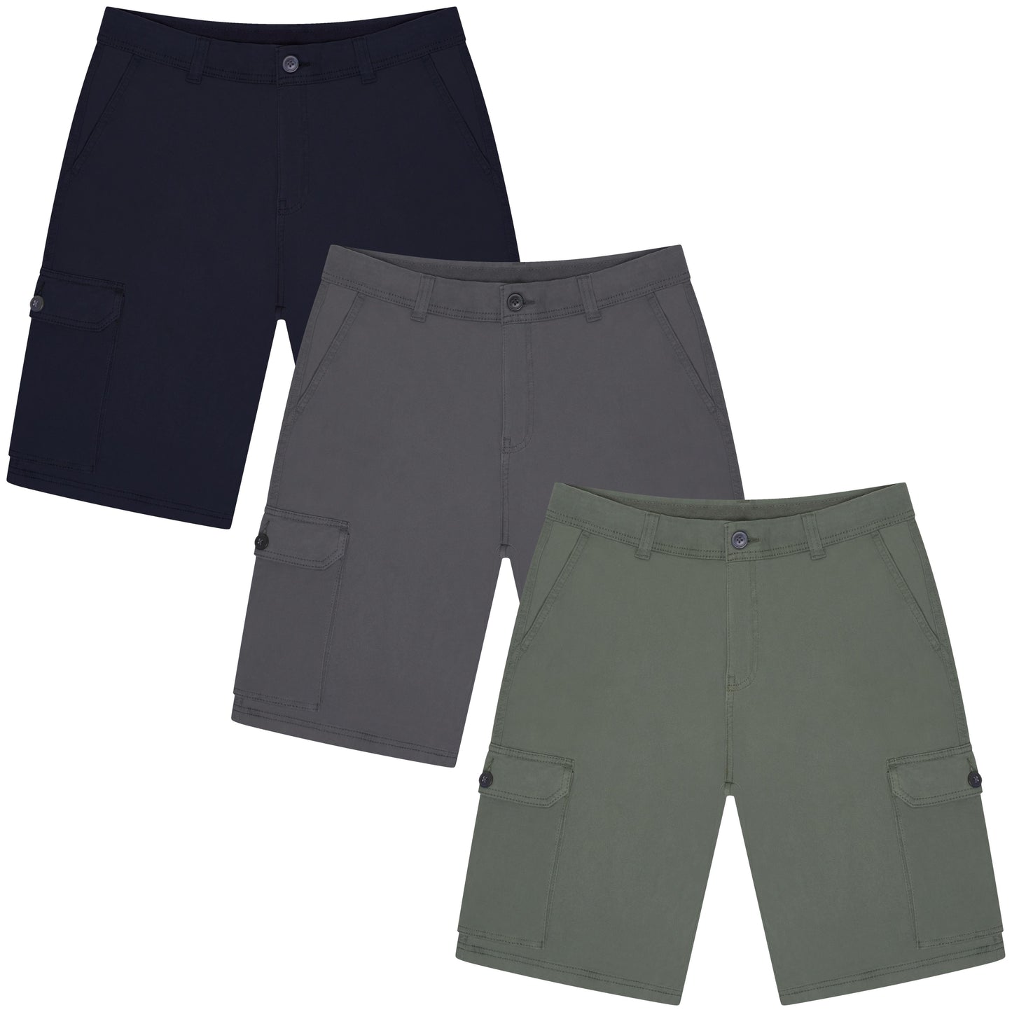 Men's 6 Pocket Cargo Shorts | Navy, Charcoal & Khaki | Waist 30"-44"