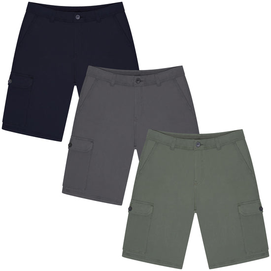 Men's 6 Pocket Cargo Shorts | Navy, Charcoal & Khaki | Waist 30"-44"