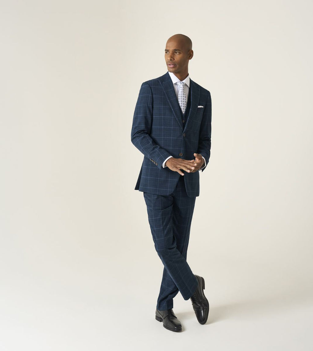 Skopes Spencer Suit Tailored Fit Trouser For Men in Navy Check, 30W-58W